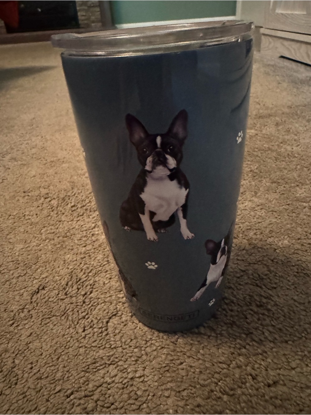 tervis Blue Travel Tumbler with Boston Terrier Paw Print Design